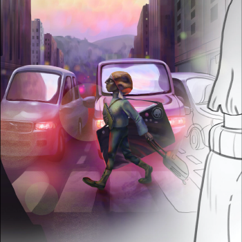 Illustration of Woman Crossing the Sidewalk