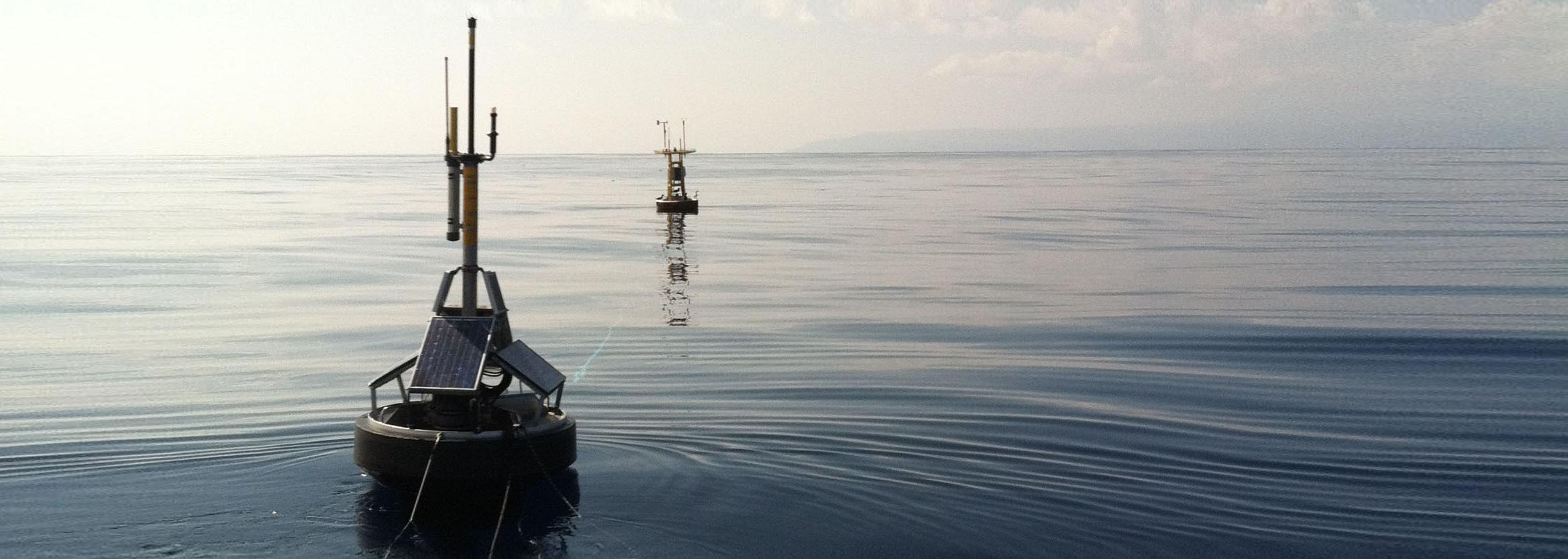 A solar powered buoy floating at sea