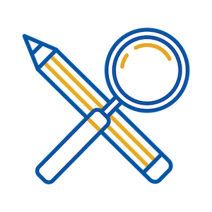 Pencil and magnifying glass icon.